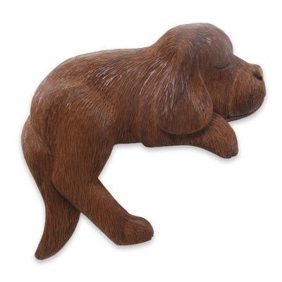 Wood sculpture, 'Long-Haired Cocker Spaniel'