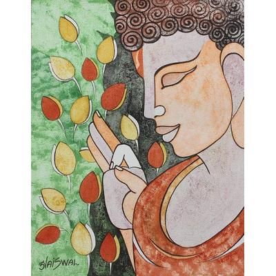 Peaceful Nature,'India Modern Cubist Painting of a Young Buddha'