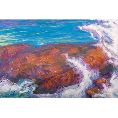 Wild Sea,'Expressionist Acrylic on Canvas of Wave Breaking on Rocks'