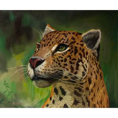 Leopard,'Oil on Canvas Realistic Painting of a Leopard from Peru'