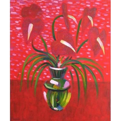 Happy in Red,'Floral Acrylic Painting'