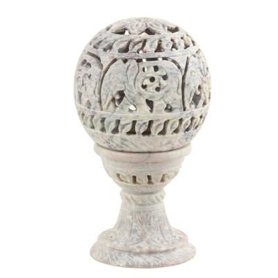 Serene Royalty,'Natural Soapstone Jali Tealight Holder Handcrafted in India'