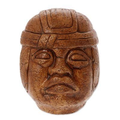 'Olmec Head' - Mexico Hand Made Archaeological Ceramic Sculpture