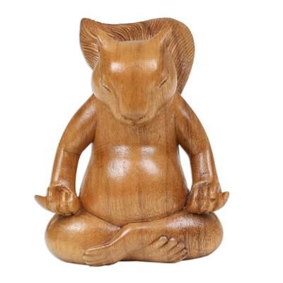 'Hand-Carved Polished Suar Wood Squirrel Statuette from Bali'