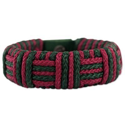 Red and Green Kente Power,'Red and Green Cord Striped Bracelet Handmade in Ghana'