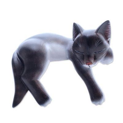 Catnap,'Hand Crafted Dark Grey Sleeping Kitty Cat Sculpture'