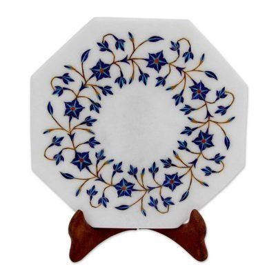 Midnight Jasmine,'Jasmine Motif Marble Inlay Decorative Plate from India'