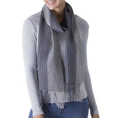 Soft Texture in Grey,'Hand Woven Baby Alpaca Silk Blend Grey Scarf from Peru'