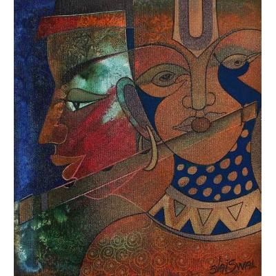 'Multicolored Acrylic Expressionist Painting from India'