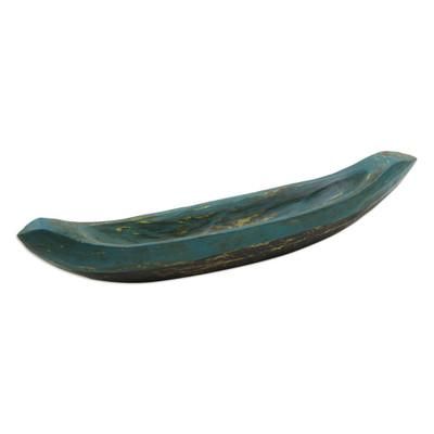 Vintage Green Canoe,'Green Hand Carved Boat Theme Catchall'