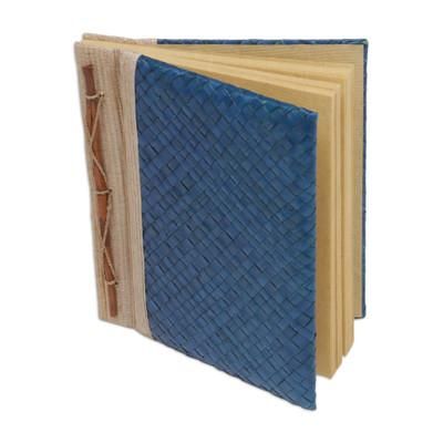 'Artisan Hand-woven Pandan Leaf Journal in Blue from Bali'