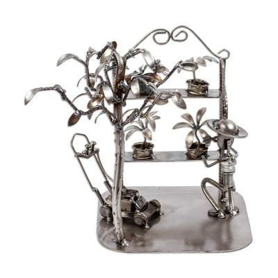 Rustic Gardener,'Handmade Rustic Metal Auto Parts Gardener Sculpture'