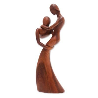 My Party Queen,'Hand-Carved Suar Wood Sculpture of an Abstract Couple'