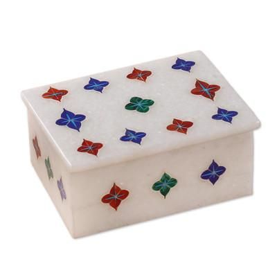 Starry Garden,'Handmade Indian Marble Jewelry Box with Stone Inlay'