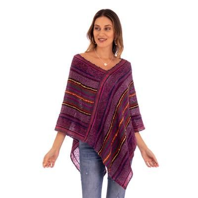 Sierra Twilight,'Purple and Plum Baby Alpaca Blend Plum Poncho from Peru'