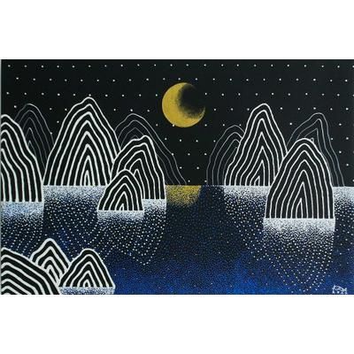 Night Mountain I,'Midnight Mountain Landscape Painting from Thailand'