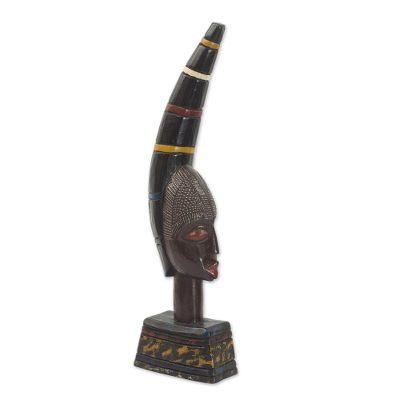 Odo Mask,'Ghanaian Sese Wood Mask Sculpture with Aluminum Plating'