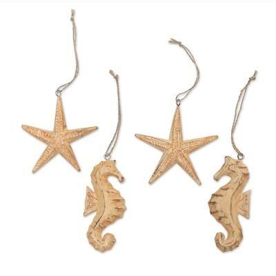 Sea-sonal Charm,'Sea Life Wood Ornaments (Set of 4)'