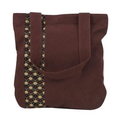 River Paradise,'Deep Brown Cotton Tote Bag with Scalloped Detail'