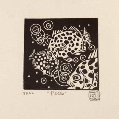 Fish,'Mexico Sea Life 4-Inch Signed Linoleum Block Print'