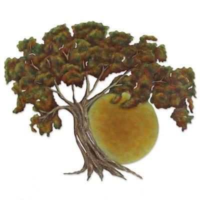 Sunset Oak,'Oak Tree at Sunset Hand Crafted Steel Wall Art from Mexico'