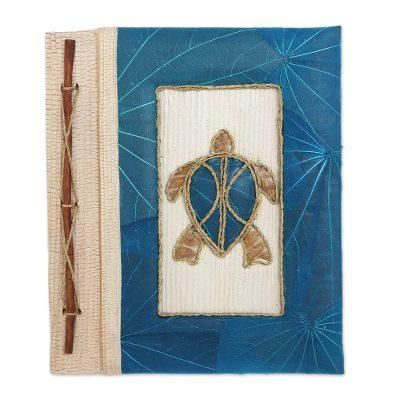 Tortoise Thoughts in Blue,'Blue Natural Fiber Turtle-Motif Journal'