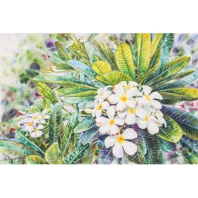 White Frangipani I,'Stretched Floral Impressionist Watercolor Painting'