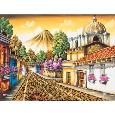 'Antigua Guatemala I' Guatemala Town Painting in Oil on Canvas