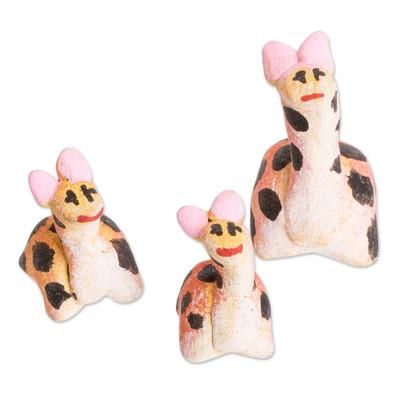 Giraffe Reunion,'Guatemalan Set of 3 Giraffe Ceramic Figurines'