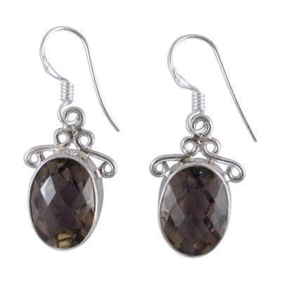 'At Twilight' - Women's Sterling Silver and Smoky Quartz Earrings