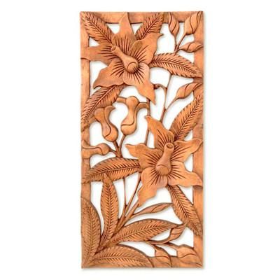 Balinese Orchids,'Floral Wood Wall Sculpture'