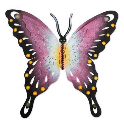 'Soul of Femininity' - Handmade Pink Butterfly Steel Wall Sculpture Mexico