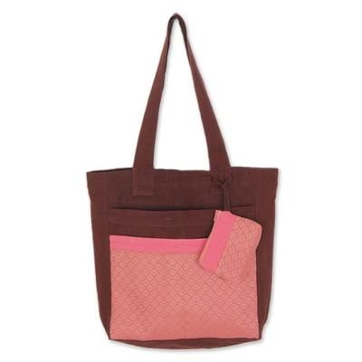 'Pink Camellia' - Floral Cotton Embroidered Tote Bag with Coin