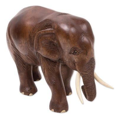 Relaxed Elephant,'Hand Made Wood Elephant Sculpture from Thailand'