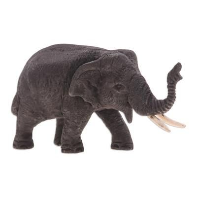 Night Walk,'Hand-Painted Teak Wood Elephant Statuette'
