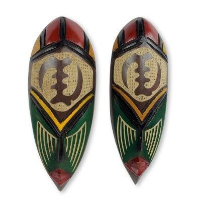 African wood masks, 'None But God' (pair)