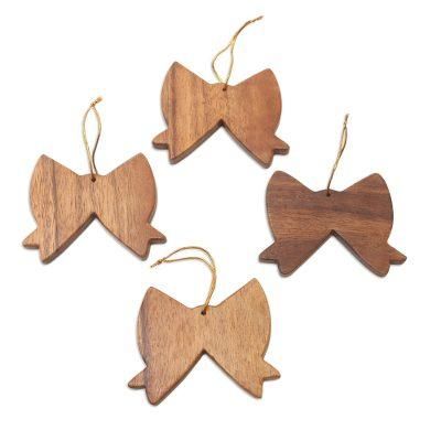 Simple Bows,'Handmade Wood Christmas Ornaments from Bali (Set of 4)'