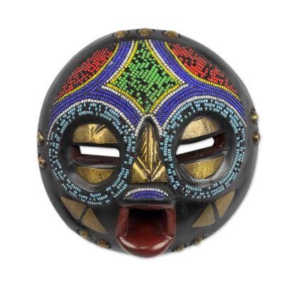 African beaded wood mask, 'Okyeame'