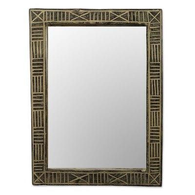 Ohemaa,'Hand Crafted Wood Wall Mirror from Ghana'