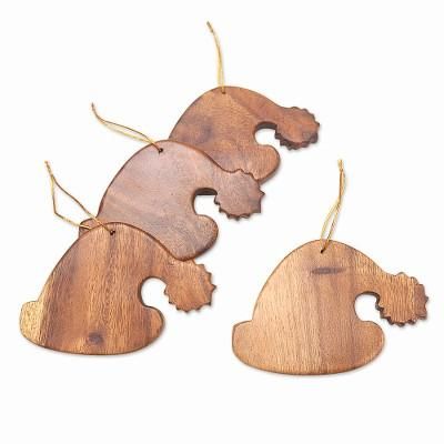 Santa Hats,'Handcrafted Wood Ornaments from Bali (Set of 4)'
