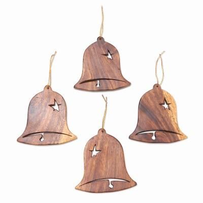Merry Bells,'Handmade Wooden Bell Ornaments (Set of 4)'