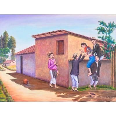 They Are Stealing the Girl,'Kidnapping the Bride Painting Signed Guatemalan Fine Art'