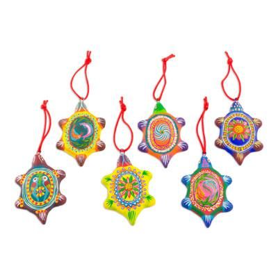 Tropical Turtles,'Handcrafted Guatemalan Ceramic Turtle Ornaments (Set of 6)'