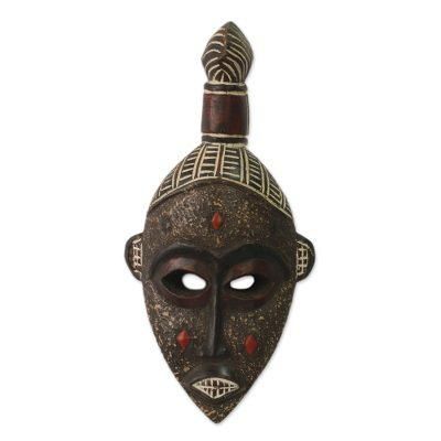 Ghanaian wood mask, 'Good Luck' - Unique African Wood Mask