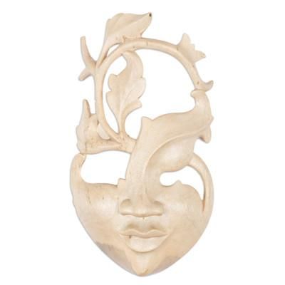 Blossoming Smile,'Handcrafted Indonesian Wood Mask'