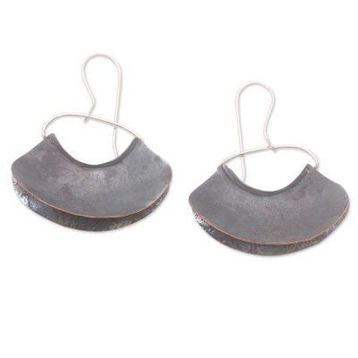 Rain Cloud,'Handcrafted Modern Dark Copper Dangle Earrings'