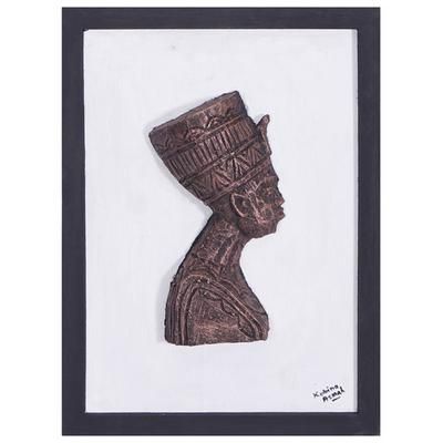 Egyptian Pharaoh,'Ceramic and Sese Wood Relief Wall Art of Egyptian King'