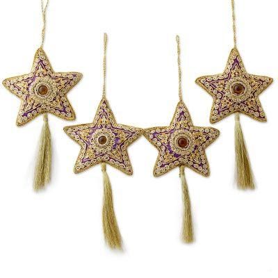 Purple Star,'Handcrafted Beaded Purple Christmas Star Ornaments Set of 4'