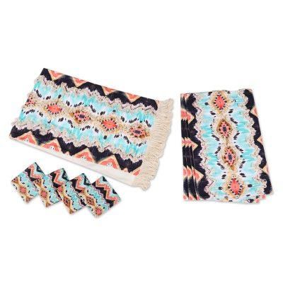Sunset Shores,'Geometric-Patterned Cotton Table Linen Set (Set for 4)'