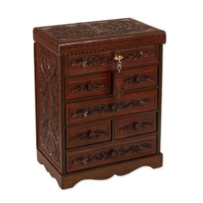 Colonial Flowers,'Hand Crafted Leather Jewelry Chest'
